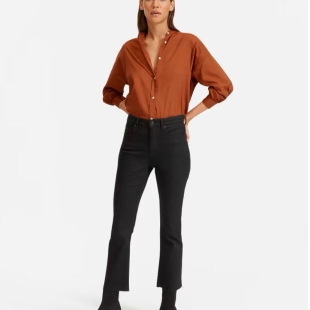 Everlane Black Kick Flare Crop Raw Hem Black High Rise Denim Jeans Women Size 31